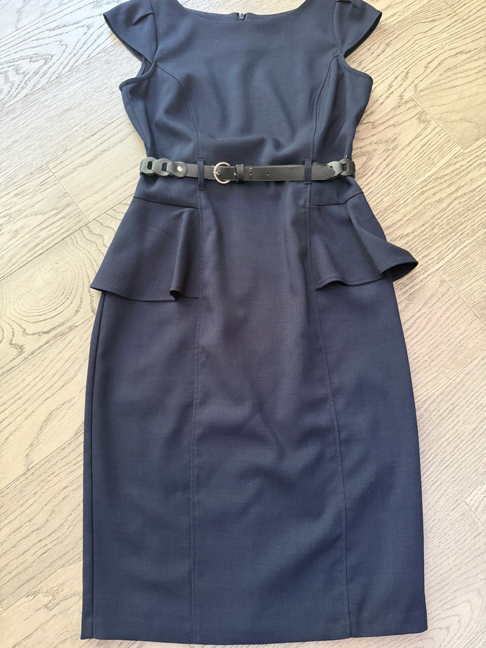 XOXO Navy Peplum Slimming Dress with Decorative Belt